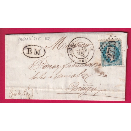 N°29 GC 2723 OLORON STE MARIE BM MENDITTE POUR BRUGES GIRONDE LETTRE