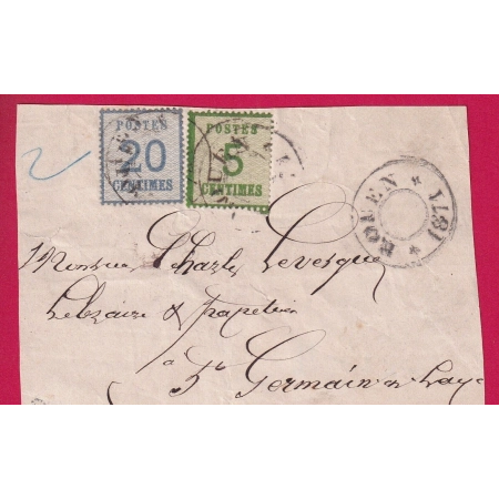 ALSACE LORRAINE N°4 + 6 CAD ROUEN 1871 SEINE INFERIEURE POUR ST GERMAIN EL LAYE SIGNE ROUMET DEVANT DE LETTRE COVER