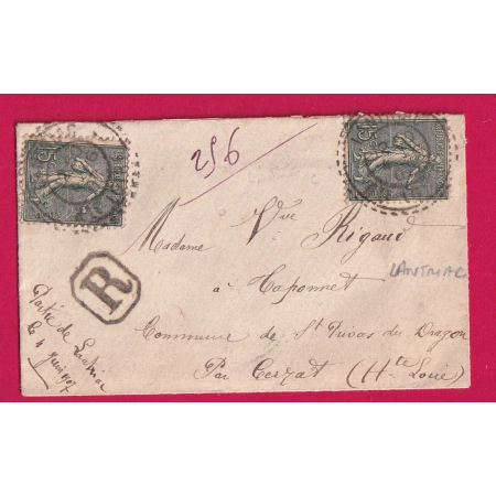 N°130 X2 111 CAD FB84 LANTRIAC HAUTE LOIRE RECOMMANDE POUR CERZAT FACTEUR BOITIER