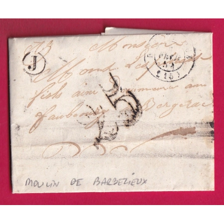 CAD TYPE 15 BARBEZIEUX CHARENTE BOITE RURALE J MOULIN DE BARBEZIEUX POUR BERGERAC DORDOGNE LETTRE
