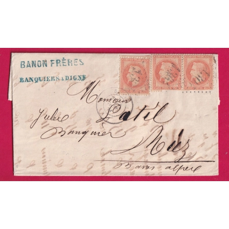 N°31 PAIRE + UN GC 1304 DIGNE BASSES ALPES POUR RIEZ OCTOBRE 1871 TRIPLE PORT ??  LETTRE