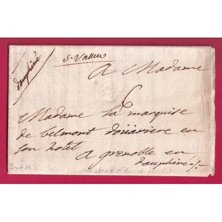 MARQUE MANUSCRIT ST VALLIER DROME 1767 POUR GRENOBLE INDICE 11 LETTRE