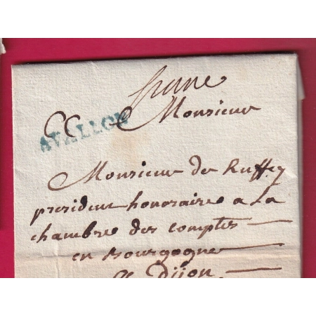 MARQUE FRANC AVALLON EN BLEU YONNE LENAIN N°2A + N°4 POUR DIJON 1779 LETTRE
