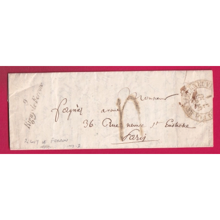 CURSIVE 9 RIGNY LE FERRON AUBE CAD TYPE 13 VILLENEUVE SUR YONNE L'ARCHEVEQUE 1840 POUR PARIS INDICE 13 LETTRE