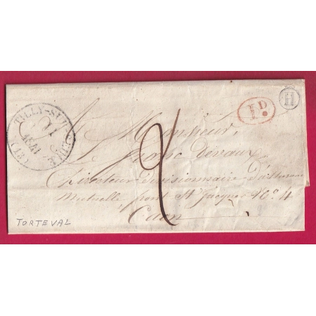 CAD TYPE 13 TILLY SUR SEULE CALVADOS BOITE RURALE H TORTEVAL + DECIME RURAL POUR CAEN 1841 LETTRE