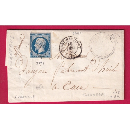 N°14 PC 3391 TOURNEBU CALVADOS CAD TYPE 22 + T15 THURY HARCOURT BTE. RURALE SUPPLEMENTAIRE B2 ANGOVILLE POUR CAEN LETTRE