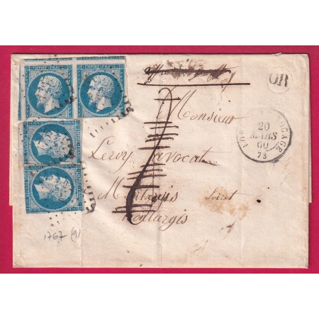 N°14 PAIRE +2   PC 1767 LORREZ BOCAGE SEINE ET MARNE TAXE 8 ANNULEE + OR POUR MONTARGIS LOIRET LETTRE