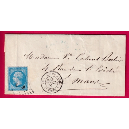 N°22 AMBULANT CHERBOURG A BERNAY LOSANGE CH B 1864 POUR LE MANS SARTHE LETTRE