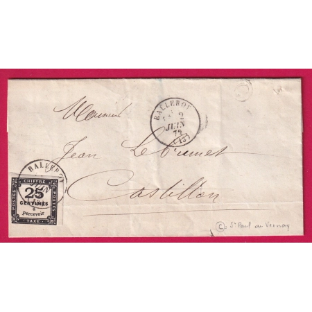 TAXE N°5 BDF CAD TYPE 16 BALLEROY CALVADOS BOITE RURALE C ST PAUL DU VERNAY POUR CASTILLON LETTRE