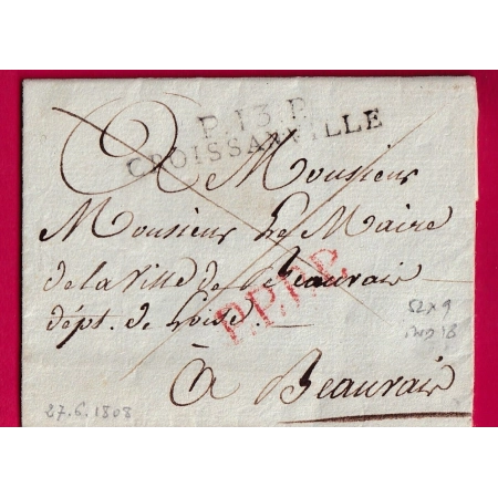 MARQUE P13P CROISSANVILLE CALVADOS 1808 INDICE 18 POUR BEAUVAIS OISE LETTRE