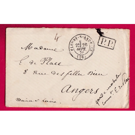 GUERRE 1870 FLEURY SUR ANDELLE EURE GARDE MOBILE COMMANDANT ?? POUR ANGERS MAINE ET LOIRE 26.09.1870 LETTRE