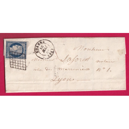 N°4 TTB BLEU FONCE GRILLE DE ROANNE LOIRE POUR LYON LETTRE