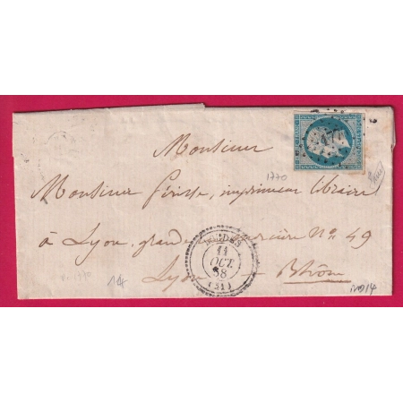 N°14 PC 1770 LOUDES HAUTE LOIRE CAD TYPE 22 SIGNE JAMET INDICE 14 POUR LYON LETTRE