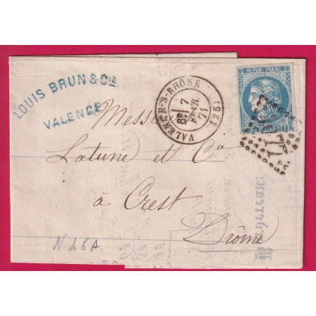 N°46A GC 4077 VALENCE SUR RHONE POUR CREST DROME LETTRE COVER