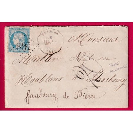 N°60 CONVOYEUR STATION BRIOUDE HAUTE LOIRE TAXE ALLEMANDE 20 STRASBOURG BAS RHIN 1871 DOS ST GERMAIN DES FOSSES ALLIER