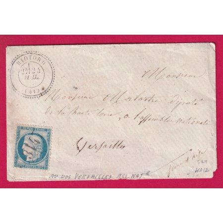 N°37 GC 3147 RIOTORD HAUTE LOIRE CAD TYPE 24 INDICE 12 POUR VERSAILLES ASSEMBLEE NATIONALE LETTRE COVER