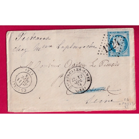 N°60 GC 1224 CREUILLY CALVADOS APRES LE DEPART 11 ET 12 SEPT 1874 POUR PUTEAUX SEINE LETTRE COVER