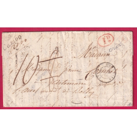 CURSIVE 64 CAMBO BASSES PYRENEES DECIME RURALE ESPELETTE T15 USTARRITZ POUR BELLEY AIN TAXE MODIFIEE 8 / 10 LETTRE