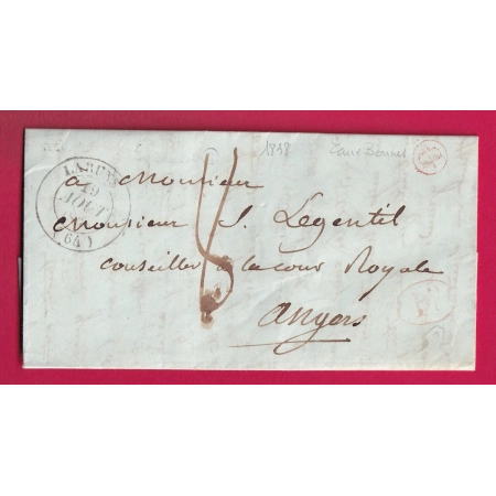 CAD TYPE 14 LARUNS BASSES PYRENEES BOITE RURALE EN ROUGE D LES EAUX BONNES ANGERS MAINE ET LOIRE LETTRE