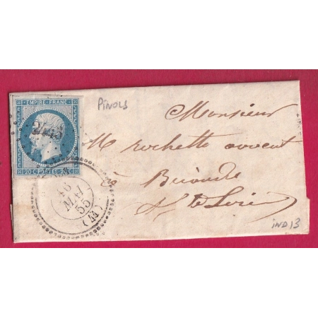 N°14 BLEU LAITEUX PC 2443 PINOLS HAUTE LOIRE POUR BRIOUDE LETTRE