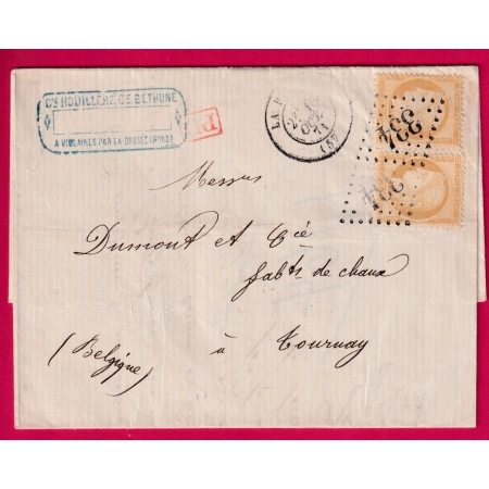 N°59 X2 GC 334 LA BASSEE NORD POUR TOURNAY BELGIQUE LETTRE