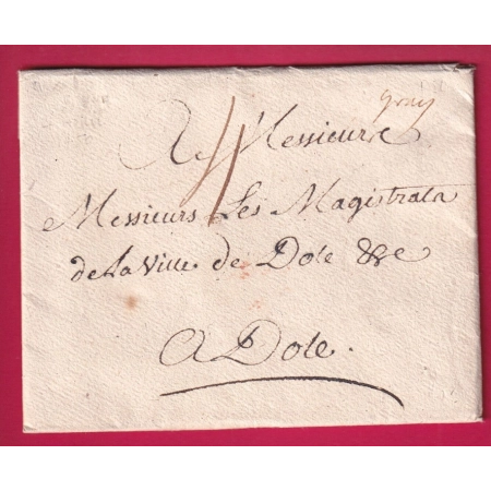 MARQUE MANUSCRIT GRAY HAUTE SAONE 1750 POUR DOLE JURA LETTRE COVER