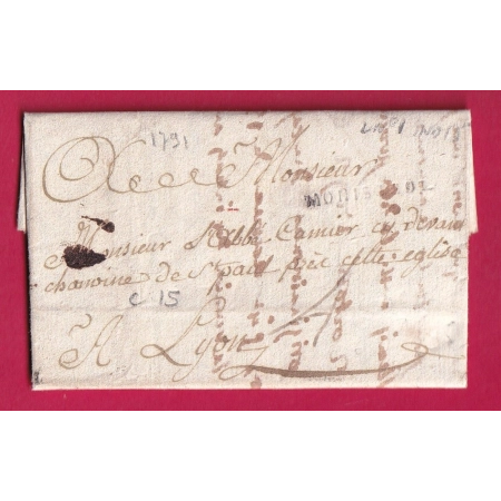 MARQUE MONISTROL HAUTE LOIRE LENAIN N°1 INDICE 15 POUR LYON 1791 LETTRE COVER