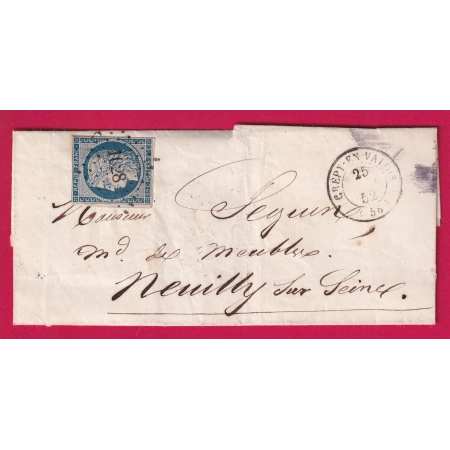 N°4 TB PC 1028 CREPY EN VALOIS 1852 POUR NEUILLY SUR SEINE LETTRE COVER