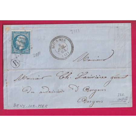 N°22 GC 2111 LUC SUR MER CAD TYPE 22 CALVADOS BOITE RURALE B BENY SUR MER INDICE 13 LETTRE COVER