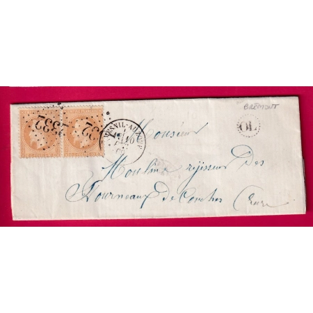 N°28 PAIRE GC 2332 LE MESNIL AUZOUF CALVADOS OL BREMONT POUR CONCHES EURE 1869 LETTRE COVER
