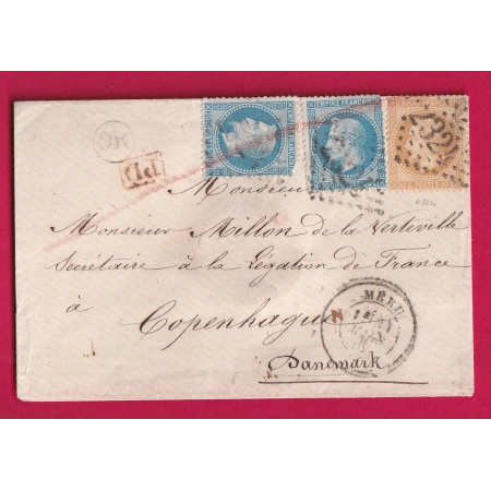 N°28 + 29X2 GC 2324 MERU OISE OR HENONVILLE POUR COPENHAGUE DANEMARK LETTRE COVER
