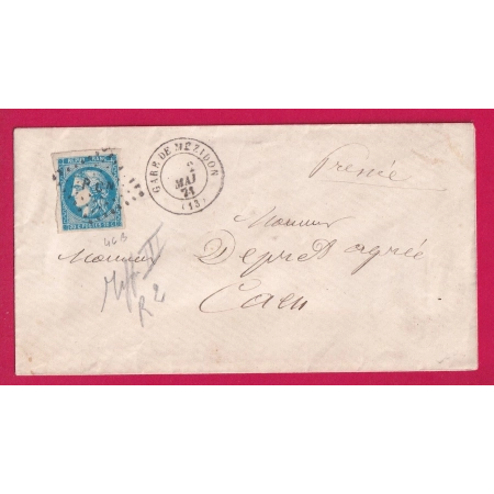 N°46B GARE DE MEZIDON CALVADOS LOSANGE AMBULANT P Cn POUR CAEN LETTRE COVER