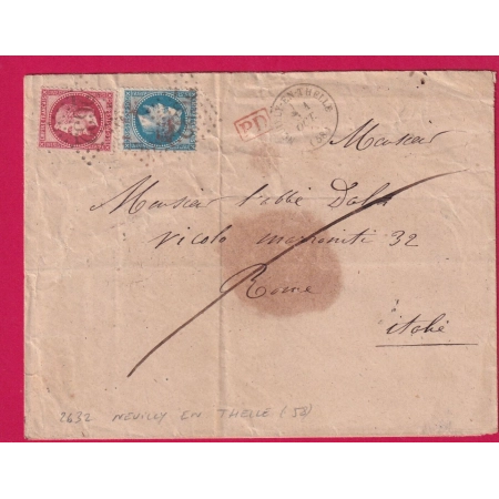 N°29 32 GC 2632 NEUILLY EN THELLE OISE POUR ROME ITALIE 1869 LETTRE COVER