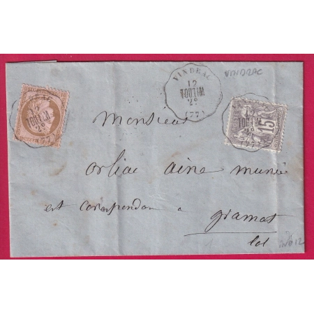 N°54 66 CAD CONVOYEUR STATION VINDRAC TARN MIXTE SAGE CERES POUR GRAMAT LOT 1876 LETTRE COVER