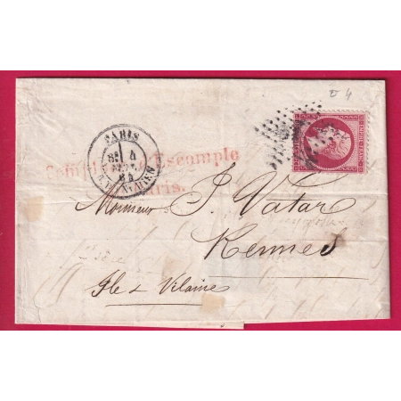 N°24 PARIS ETOILE 4 R D'ENGHIENS POUR RENNES ILLE ET VILAINE  LETTRE COVER