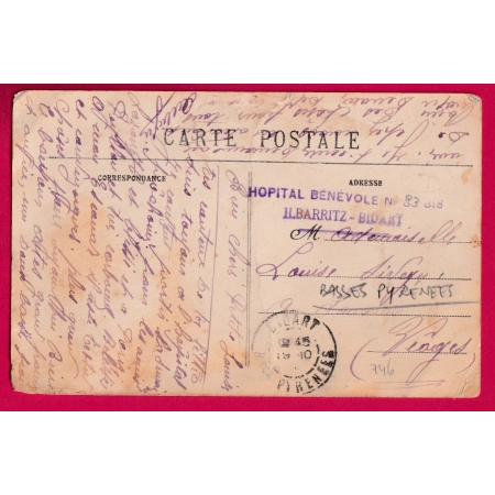 WW1 GUERRE 14 18 HOPITAL BENEVOLE ILBARRITZ BIDART BASSES PYRENEES LETTRE COVER