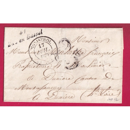 CURSIVE 41 BAS EN BASSET HAUTE LOIRE CAD TYPE 14 MONISTROL POUR DUNIERES 1851 INDICE 12 LETTRE COVER