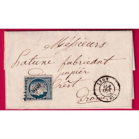 N°4 TB PC 1818 LYON RHONE POUR CREST DROME 1852 LETTRE COVER