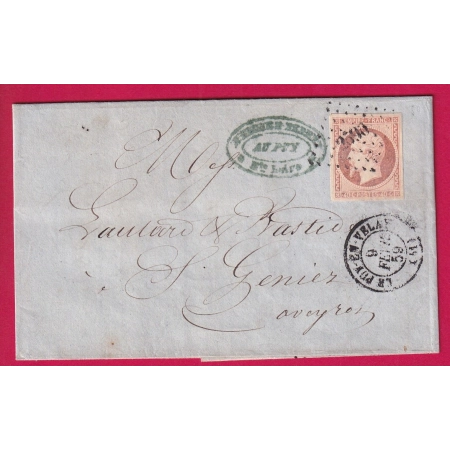 N°16 PC 2590 LE PUY EN VELAY HAUTE LOIRE POUR ST GENIEZ AVEYRON 1859 LETTRE COVER
