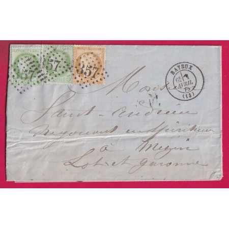 N°53 X2 + 55 GC REFAIT 357 BAYEUX CALVADOS POUR MEZIN LOT ET GARONNE LETTRE COVER