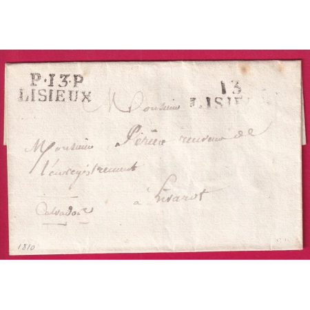 CURIOSITE MARQUE 13 LISIEUX + P13P 1810 CALVADOS POUR LIVAROT LETTRE COVER