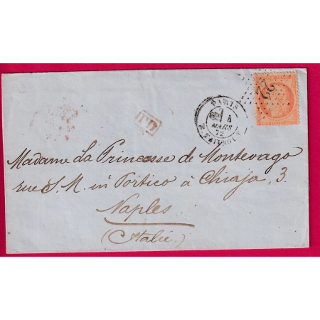 N°38 EMISSION DITE DE LA COMMUNE PARIS ETOILE 22 R TAITBOUT POUR NAPLES ITALIE NAPOLI ITALIA 1872 LETTRE COVER