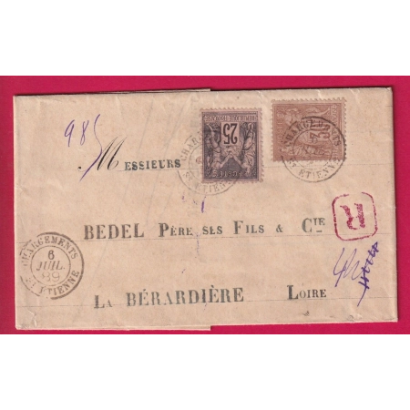 N°80 97 CHARGEMENTS ST ETIENNE LOIRE RECOMMANDE POUR LA BERARDIERE LOIRE 1889 LETTRE COVER