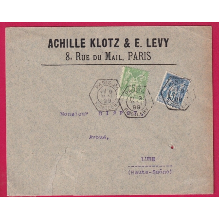 N°90 106 LEVEE EXEPTIONNELLE LEVEE E1 R DE CLERY POUR LURE HAUTE SAONE 1899 LETTRE COVER