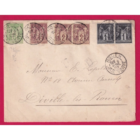 N°83 PAIRE 85 PAIRE 88 102 ROUEN RUE VERTE POUR DEVILLE LES ROUEN 1900 LETTRE COVER