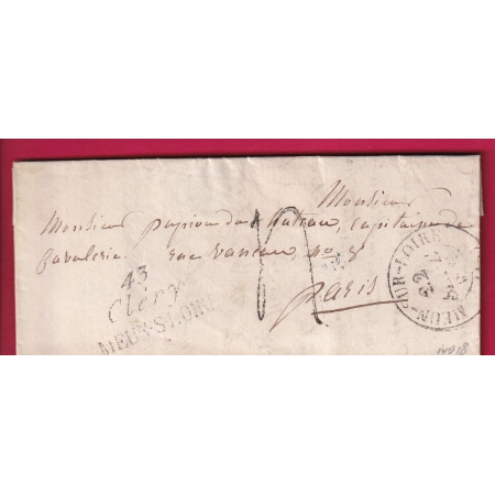 DOUBLE CURSIVE 43 CLERY MEUN SUR LOIRE LOIRET POUR PARIS INDICE 18 LETTRE COVER
