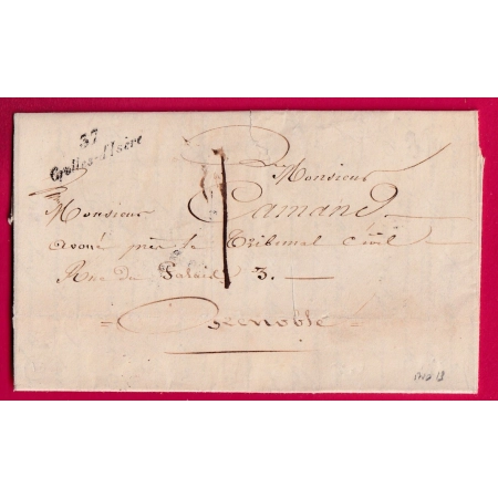 CURSIVE 37 CROLLES D'ISERE TAXE LOCALE 1 POUR GRENOBLE INDICE 13 1851 LETTRE COVER