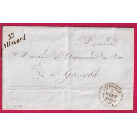 CURSIVE 37 ALLEVARD ISERE T14 GONCELIN 1840 POUR GRENOBLE LETTRE COVER