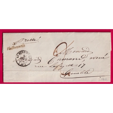 CURSIVE 37 VALBONNAIS ISERE T15 LA MURE POUR GRENOBLE 1848 INDICE 13 LETTRE COVER