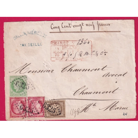 N°53 56 57 PAIRE GC 6325 MARSEILLE COUR DU CHAPITRE POUR CHAUMONT HAUTE MARNE AVIS CHARGEMENT AU RECTO LETTRE COVER